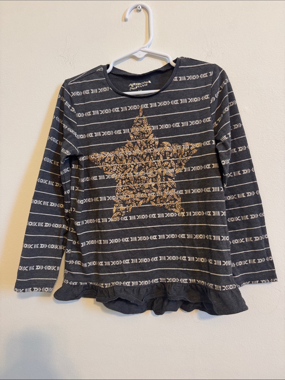 Arizona Jean Company Girls' Black Striped Long-Sleeve Top with Gold Star